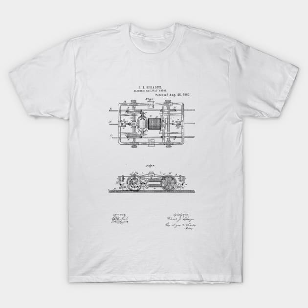 Electric Railway Motor Vintage Patent Hand Drawing T-Shirt by TheYoungDesigns